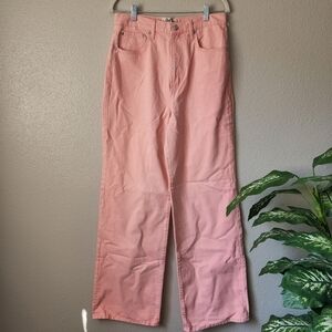 Free People We The Free Neon Pink Stripe Wide Leg Baggy 90s Jeans Size 30 Retro